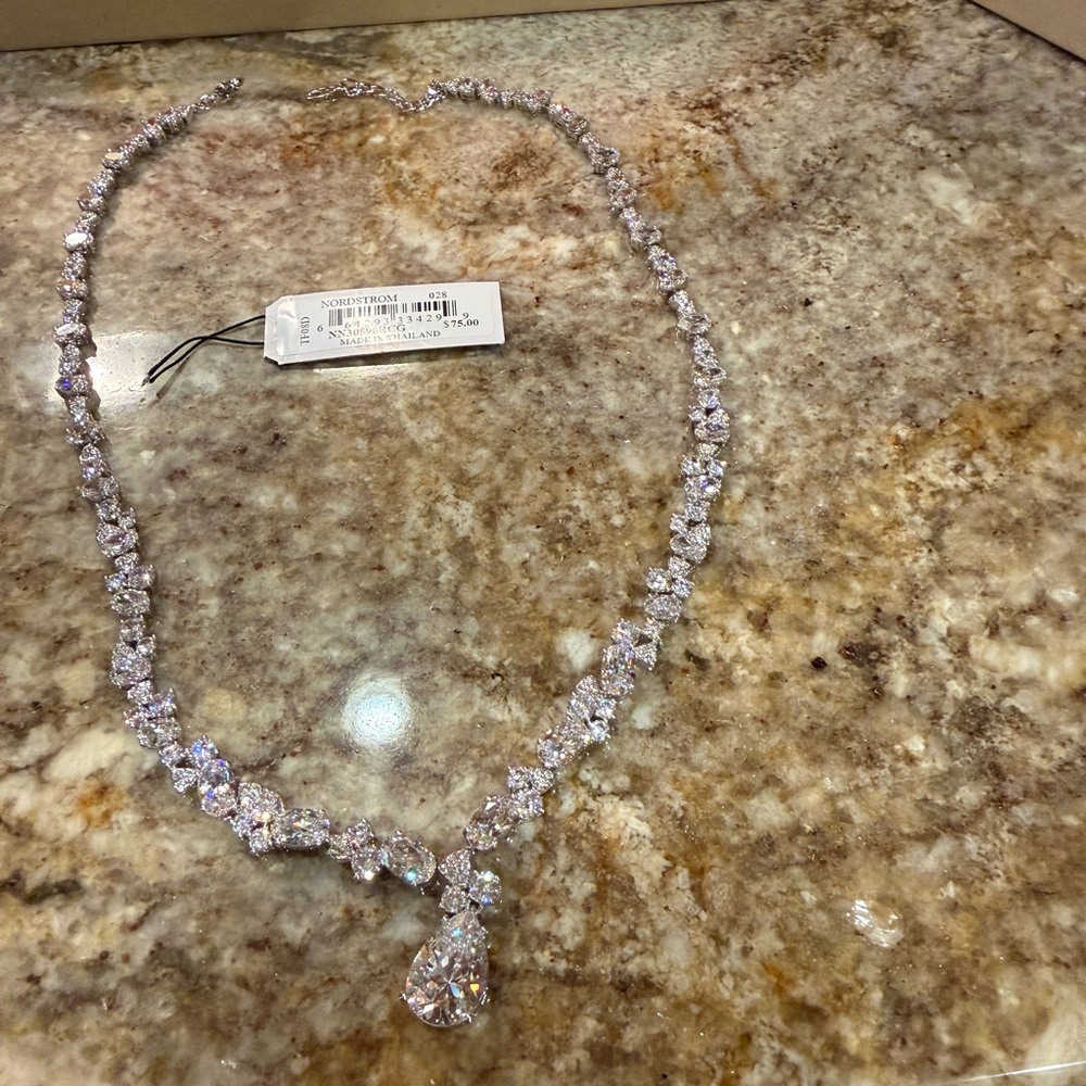 Nadri Elegant Silver Necklace with Clear Stones